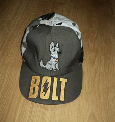 embroidered baseball cap with bolt design