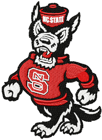 Walking angry wolf with NC State sweater machine embroidery design