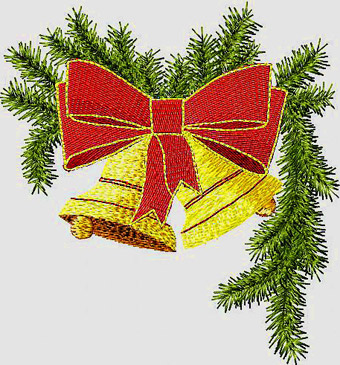 Christmas Bells on a branch machine embroidery design