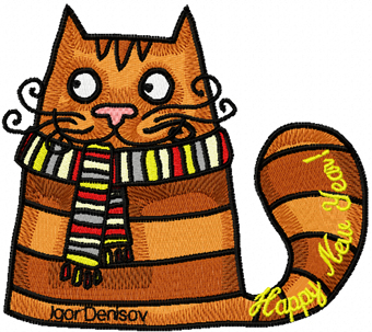 Christmas Cat with scarf machine embroidery design
