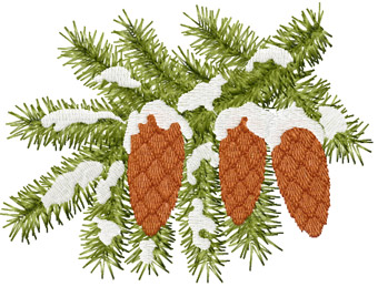 Fir cones on a branch machine embroidery design