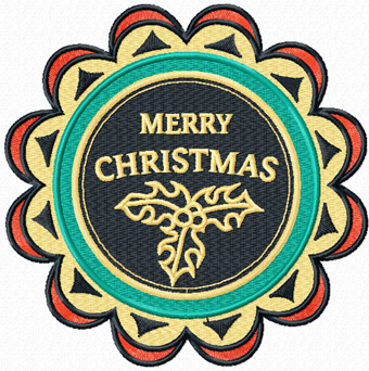 Merry Christmas round label machine embroidery design