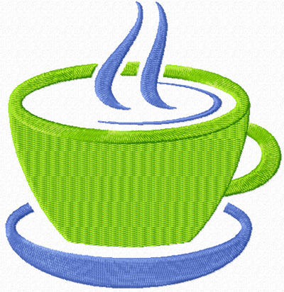 mug of green tea  machine embroidery