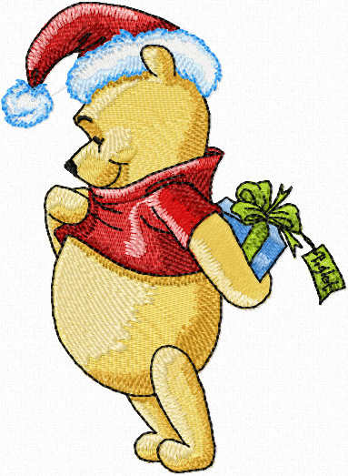 Winnie Pooh with Christmas gift machine embroidery design