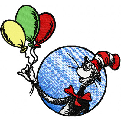 dr.Seuss Cat in the hat with balloons machine embroidery design