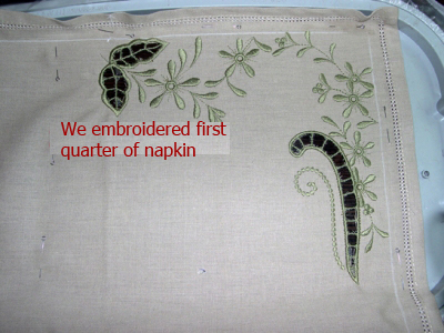 First quarter of the napkin is embroidered
