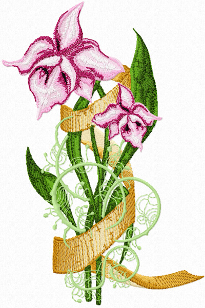 orchids with banner machine embroidery design