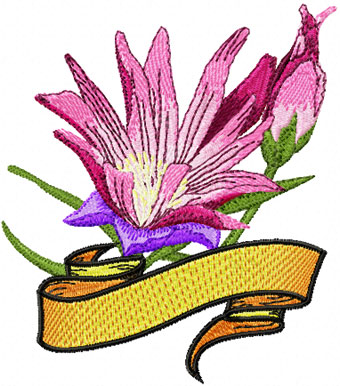 Bitterroot flower with banner machine embroidery design