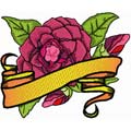 Red Camellias flower with banner machine embroidery design