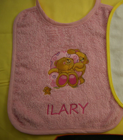 embroidered baby bib with forever friend design