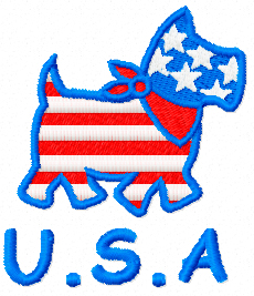 Happy Dog USA style free machine embroidery design