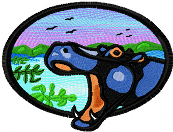 Hippo and savanna free machine embroidery design