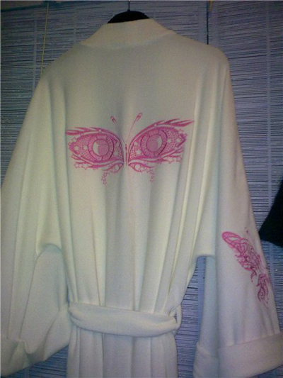 back of bathrobe with machine embroidery