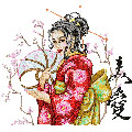 Geisha with hairpin machine embroidery design