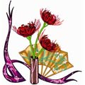 Oriental composition with flowers machine embroidery design