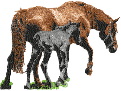 horse Mother and foal free embroidery design 