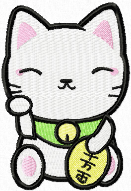 Maneki Neko clever kitty machine embroidery design 