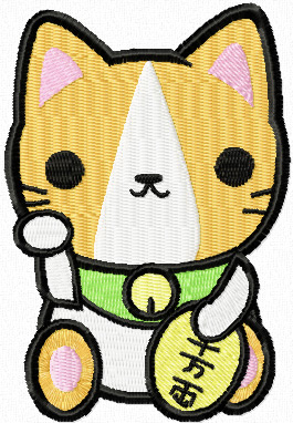 Maneki Neko lucky kitty machine embroidery design