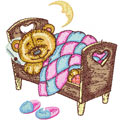 Teddy Bear Sleeping on bed machine embroidery design