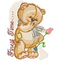 Teddy Bear with flower machine embroidery design