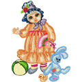 Doll with toys machine embroidery design