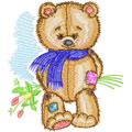 Teddy Bear with bouquet machine embroidery design