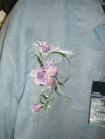 jacket with swirl iris embroidery design