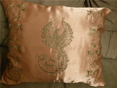 Firebird machine embroidery design on pillow