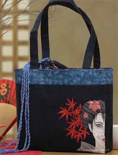 Geisha themed embroidered bag