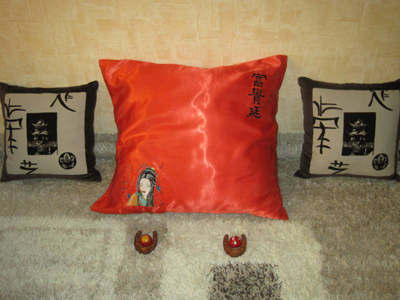 oriental pillow with machine embroidery designs