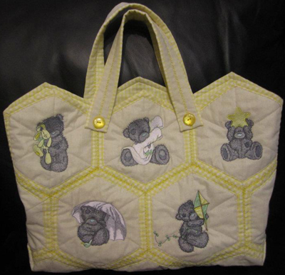 teddy bear designs on embroidered bag