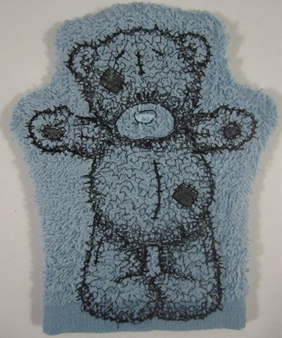 embroidered bath mitt with teddy