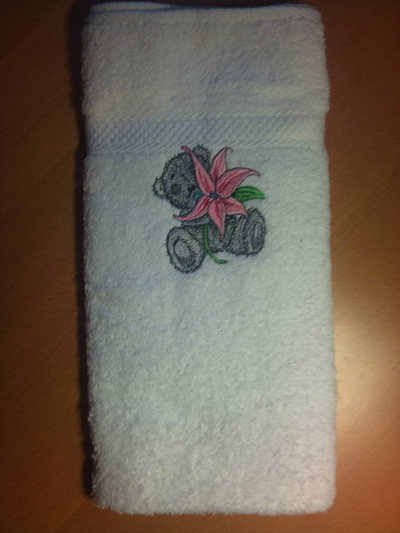 towel with embroidery teddy bear with lily design 