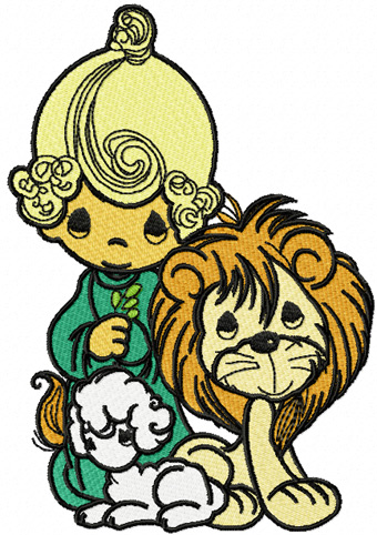 Boy with a lamb and a lion machine embroidery design