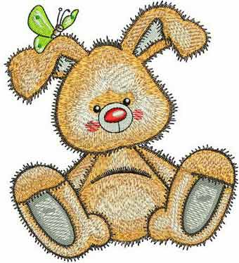 Happy bunny with butterfly embroidery design