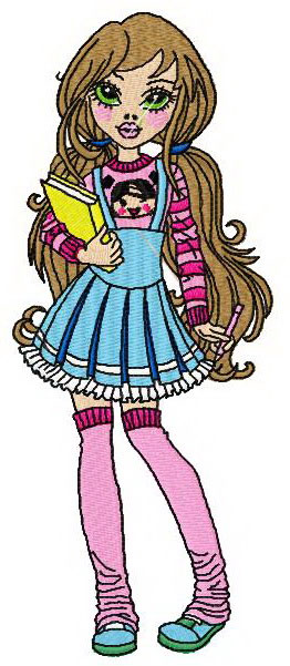 Girl with book machine embroidery design