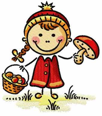 Girl with mushrooms embroidery design