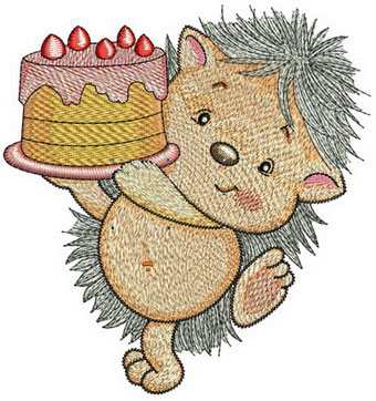 Hedgehog with cake machine embroidery design