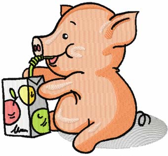 Piglet with apple juice machine embroidery design