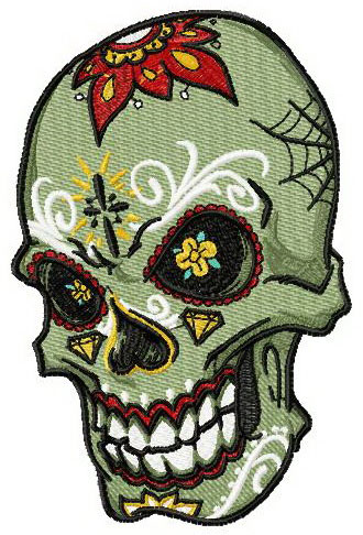Scull with tattoo machine embroidery design