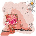 Teddy Bear with pink flower embroidery design