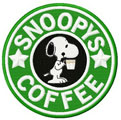 Snoopy's coffee badge machine embroidery design