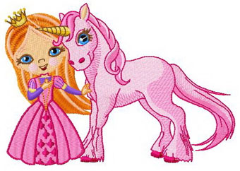 Princess and unicorn embroidery design 