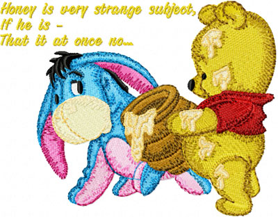 Baby Pooh and Eeyore with honey machine embroidery design