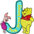 Winnie Pooh and Piglet Alphabet Letter J machine embroidery design