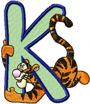 Tiger Alphabet Letter K machine embroidery design