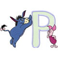 Eeyore and Piglet Alphabet Letter P machine embroidery design