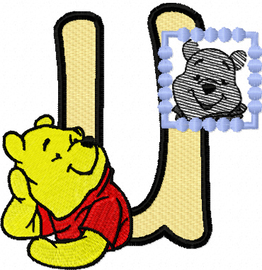Winnie Pooh loves his portrait letter U machine embroidery design