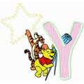 Winnie Pooh and Tigger look at the moon letter X machine embroidery design