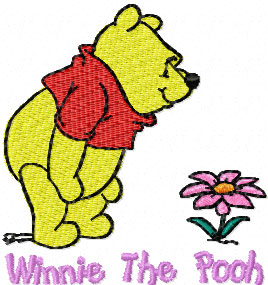 Machine embroidery design Winnie Pooh with flower